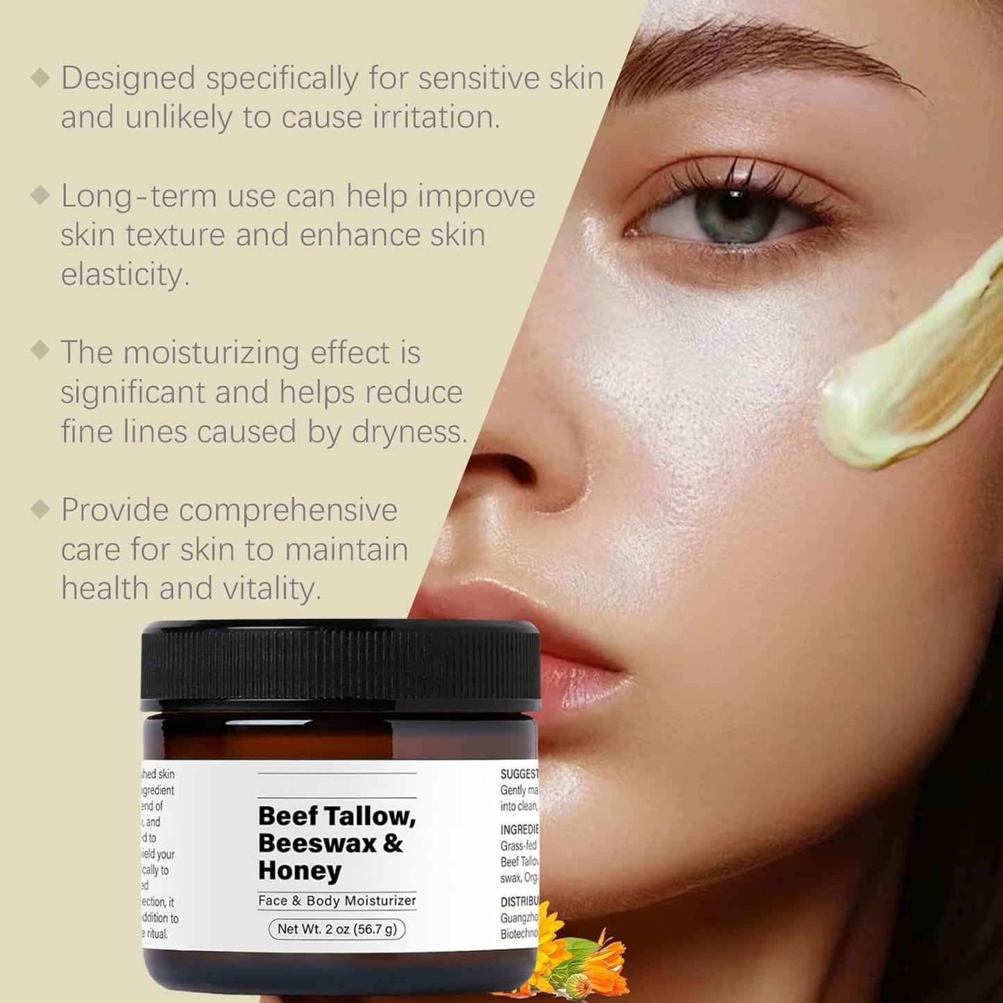 Yooj Beef Tallow for Skin Moisturizer with Beeswax and Honey-56.7g